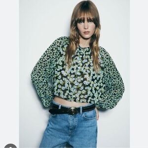 Zara Chiffon Balloon-Sleeve Blouse